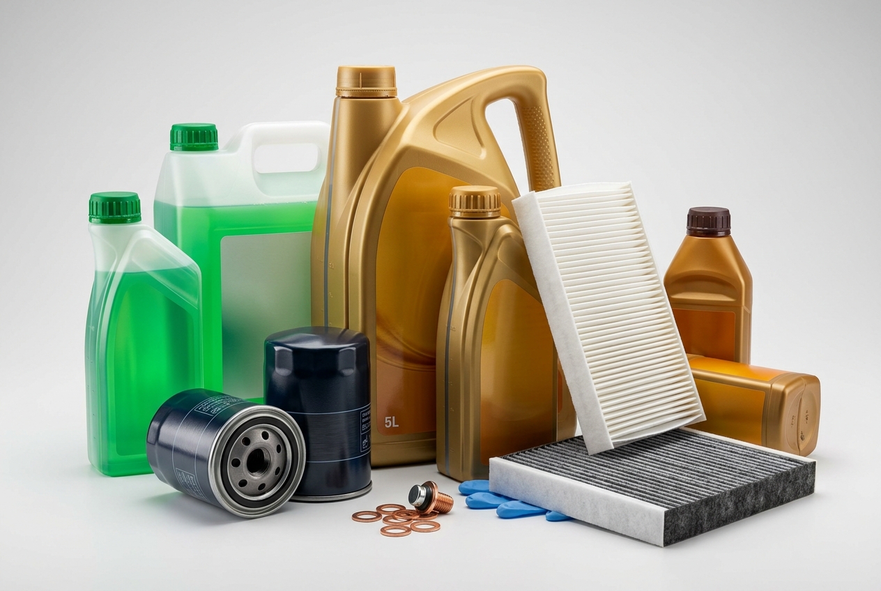 Моторное масло, масляный фильтр, воздушный фильтр, антифриз для автомобиля
